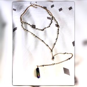 Amethyst Crystal Double Drop Necklace NWT